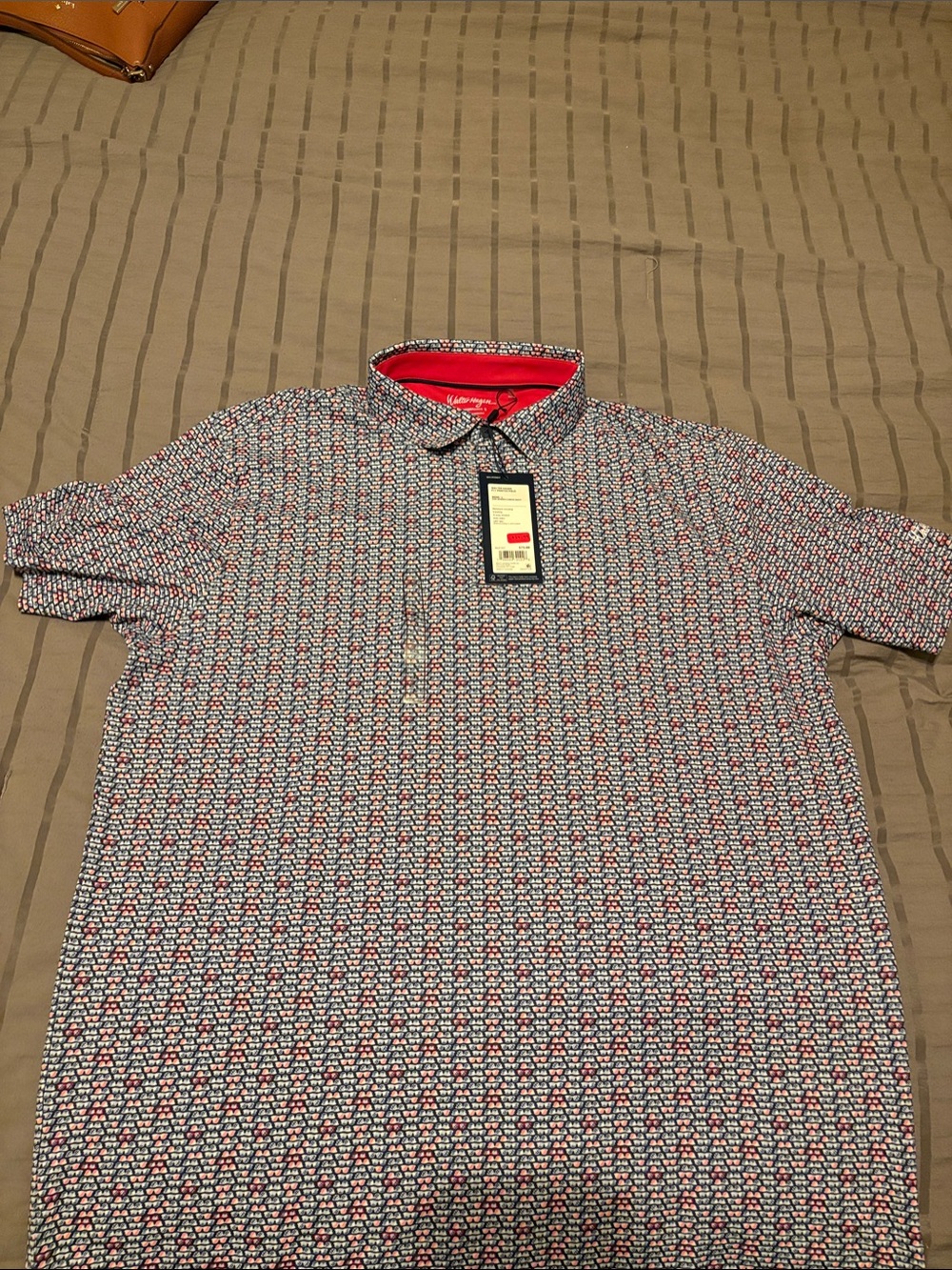 Walter Hagen Navy and Red Patterned Polo